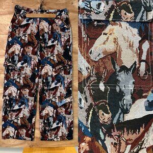 Yellow The Label Woman M Horse Dutton Cargo Pants Cowgirl Straight Leg Tapestry